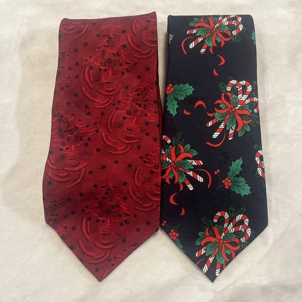 Vintage 90s Holiday Neckties Lot of 2 Hallmark Menswear Christmas Party Yule Tie